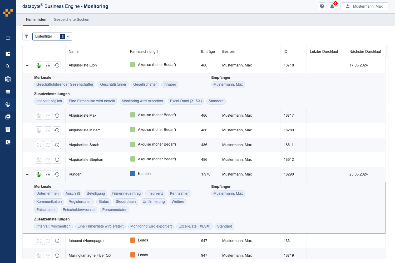 Screenshot des Monitoring-Bereichs für automatische Trigger-Event-Benachrichtigungen